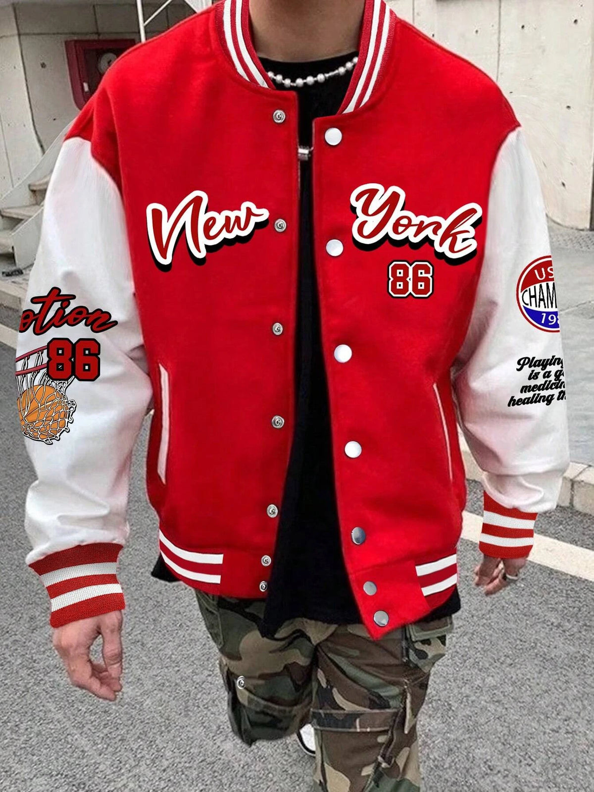 Men's Manfinity Emrg Oversized Drop Shoulder Varsity Jacket Letter